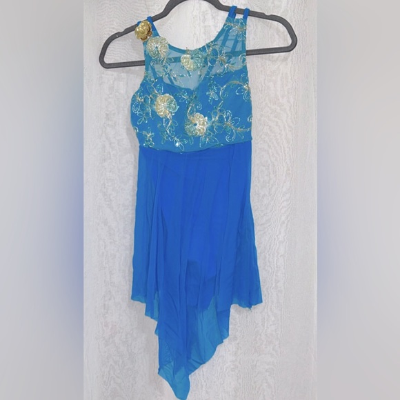 Weissman Dance Costume Size: Small Adult Color: Teal Blue Aqua with Gold👯♀️ - Picture 2 of 7